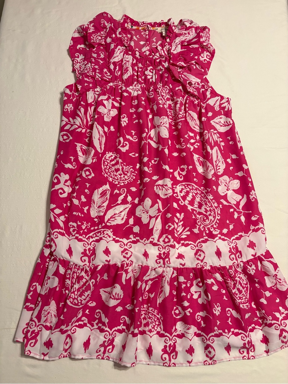 Umgee Hot Pink and White Floral Paisley Sundress for Girls  Ruffled Sleeves